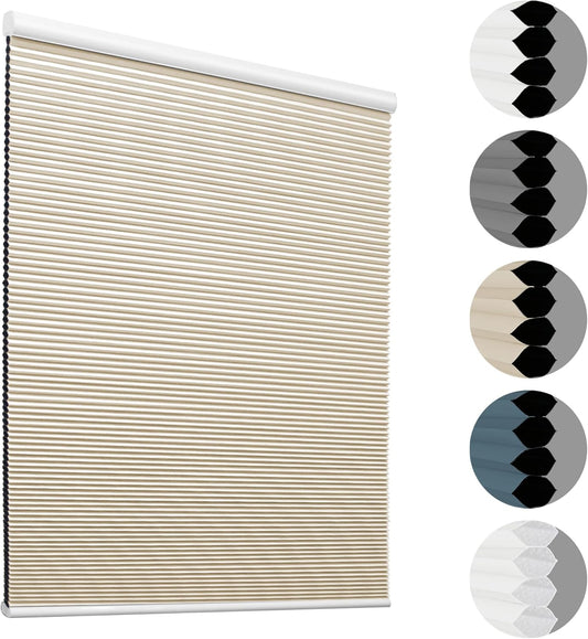 HOMEDEMO Blackout Cellular Shades Cordless, Honeycomb Shade Blinds, Thermal Insulated Noise Reduction for Windows Inside & Outside Mount Beige-Blackout 31" W x 64" H
