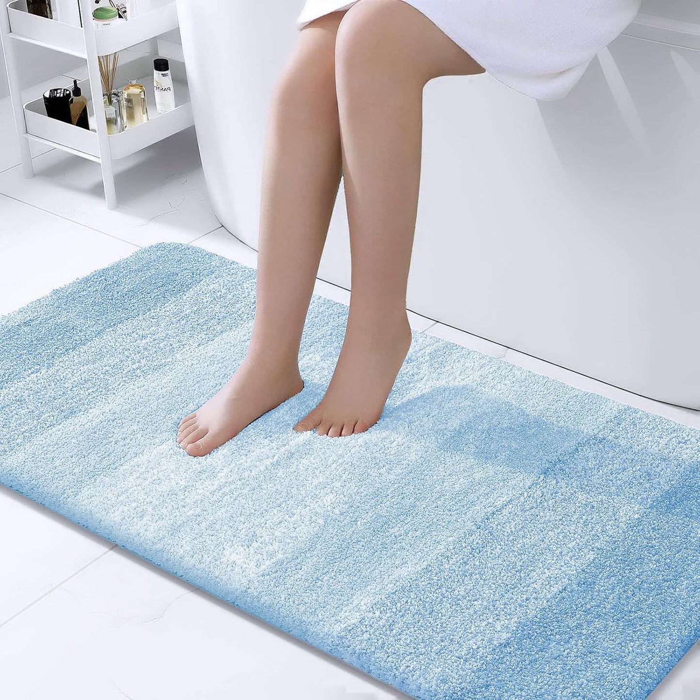 OLANLY Bathroom Runner Rug - Extra Soft Microfiber Mat | Quick Dry, Washable, 44x24, Sky Blue