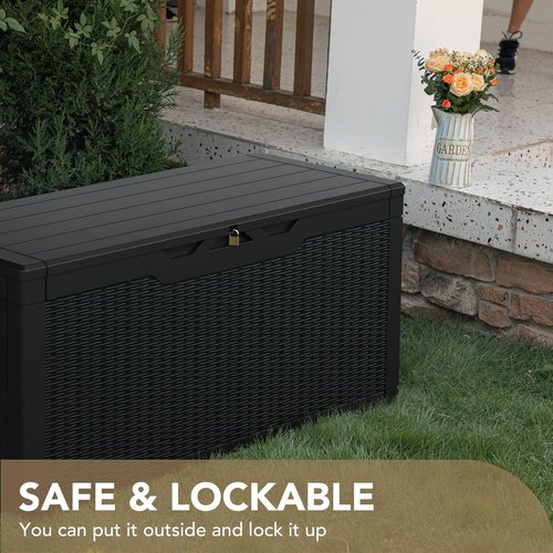 Devoko 100 Gallon Waterproof Resin Deck Box - Lockable Storage for Patio Furniture & Garden Tools | Black