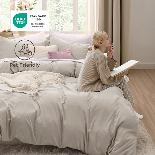 Bedsure Oversized King Duvet Cover Set - Extra Soft Prewashed Cotton-Like Polyester, 120x98 Inches with Zipper Closure & 2 Pillow Shams, Linen