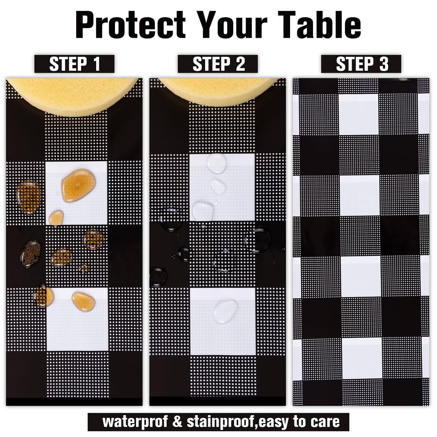 Kesfey 3 Packs Black Gingham Tablecloths 54 x 108 inch Black and White Checkered Tablecloth Disposable Plastic Plaid Picnic Tablecover Waterproof Fall Checkered Table Cloth for Camping Halloween Party