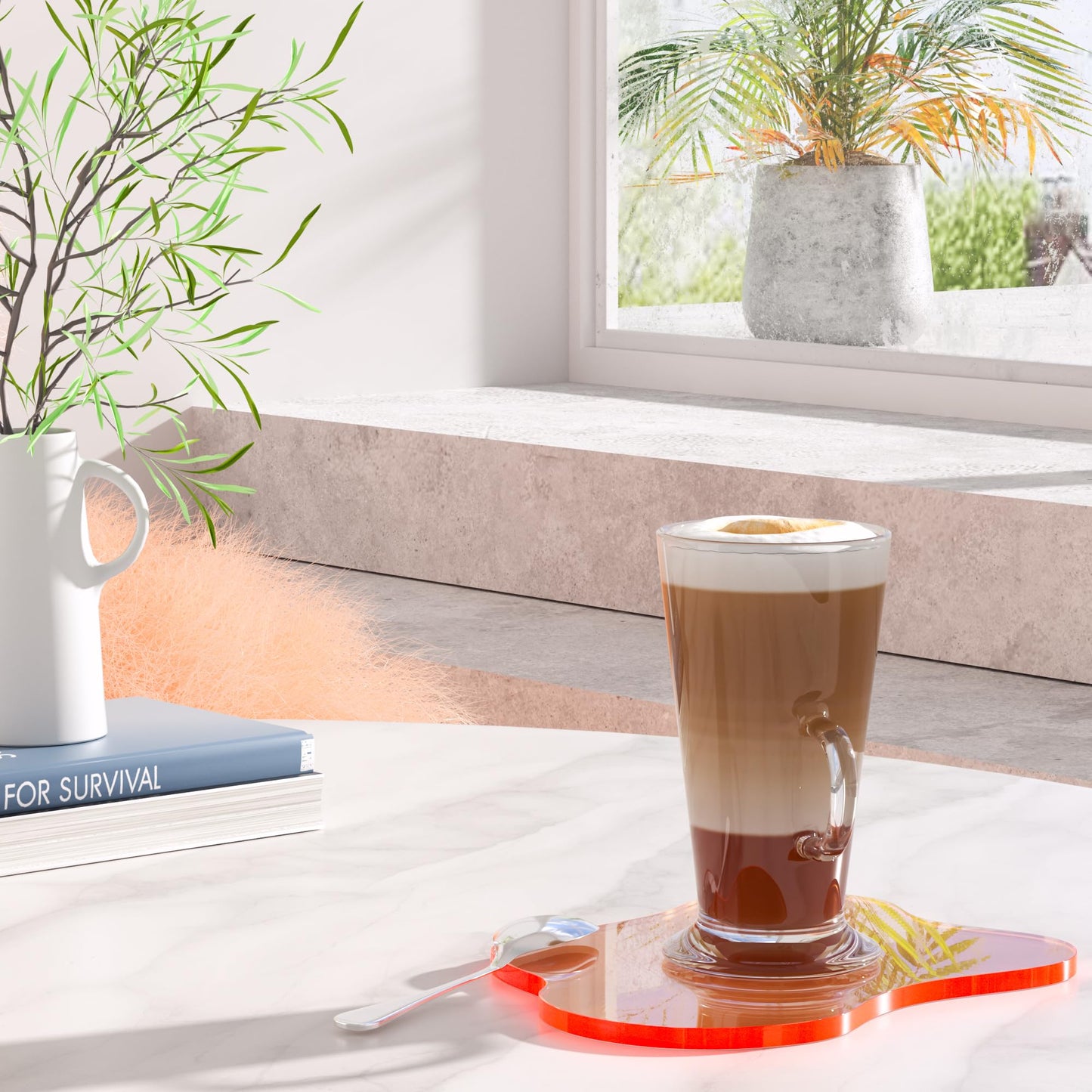 Acrylic Coaster Decorative Plates,Coral Pink Bar Drink Coaster, Clear Cloud Shape Coffee Cup Coaster, Perfect for Tabletop Protection and Accessories Display.(Coral Pink)