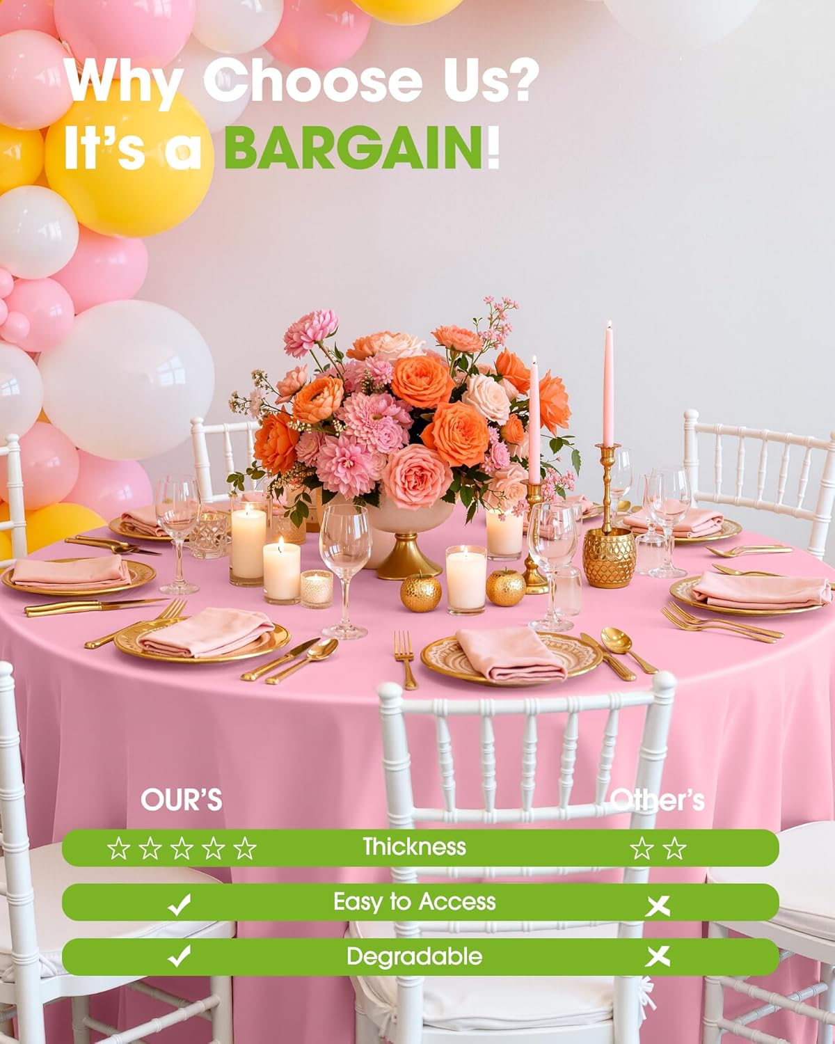 Pureegg 84'' Round Plastic Table Cloths - Disposable 8 Pack in Pastel Pink for Easter & Special Occasions