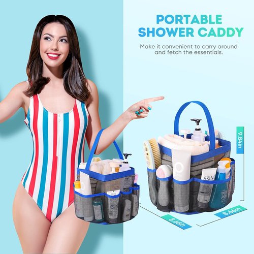 EUDELE Mesh Shower Caddy - Portable 8-Pocket Organizer for College Dorms, Beach & Travel Essentials - Blue