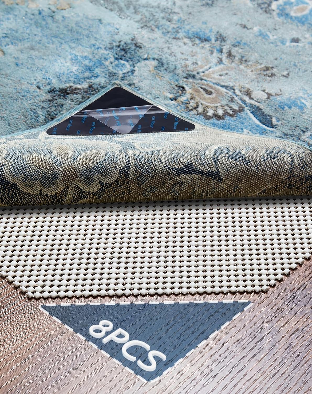 Veken Rug Gripper Pad - Non-Slip Cushion for Hardwood & Tile Floors | 8 Pcs, 2x3 Ft Anti-Skid Mat