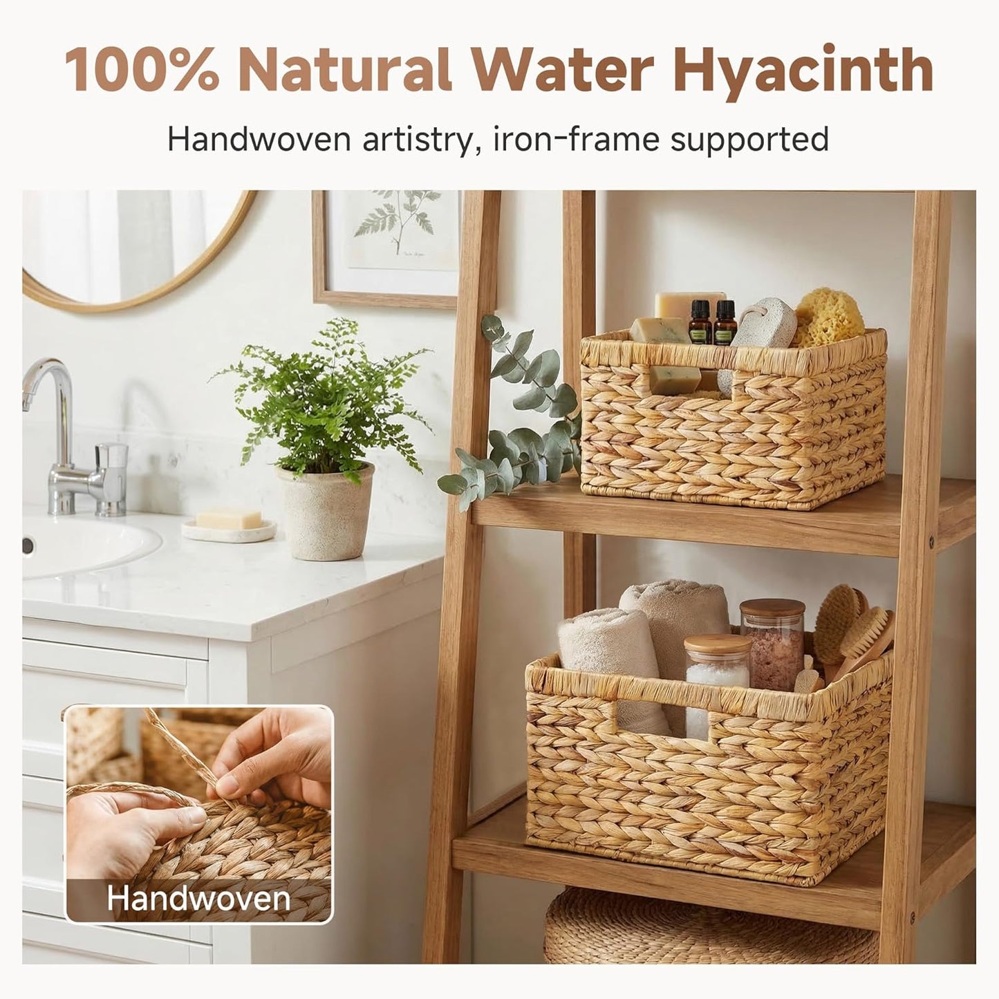 StorageWorks Wicker Storage Baskets - Decorative Water Hyacinth Organizers, Set of 2 (Large & Small)