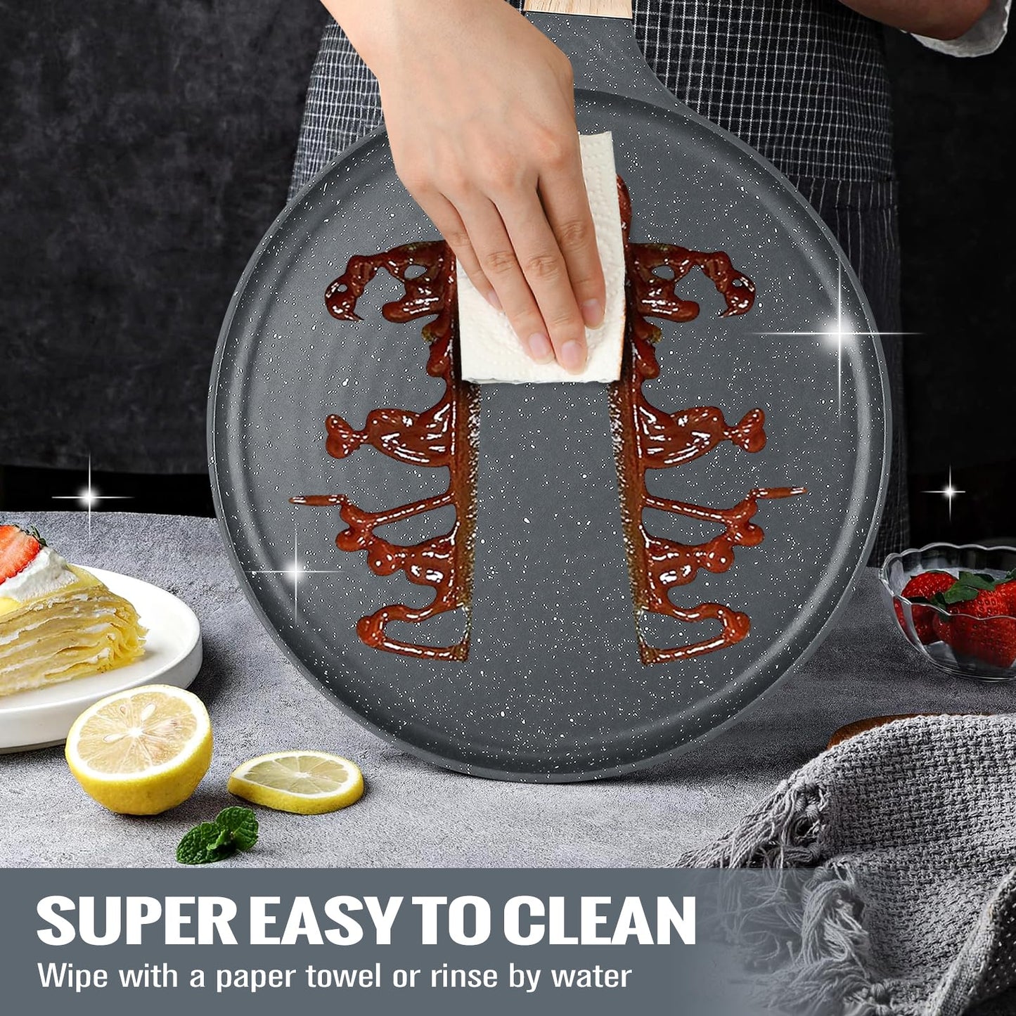 SouxMux Nonstick 8-Inch Crepe Pan with Spreader, Ceramic Coated Dosa Tawa Pan, Induction Compatible Flat Skillet for Pancakes, Omelettes, and More with Cool Handle, PFOA Free