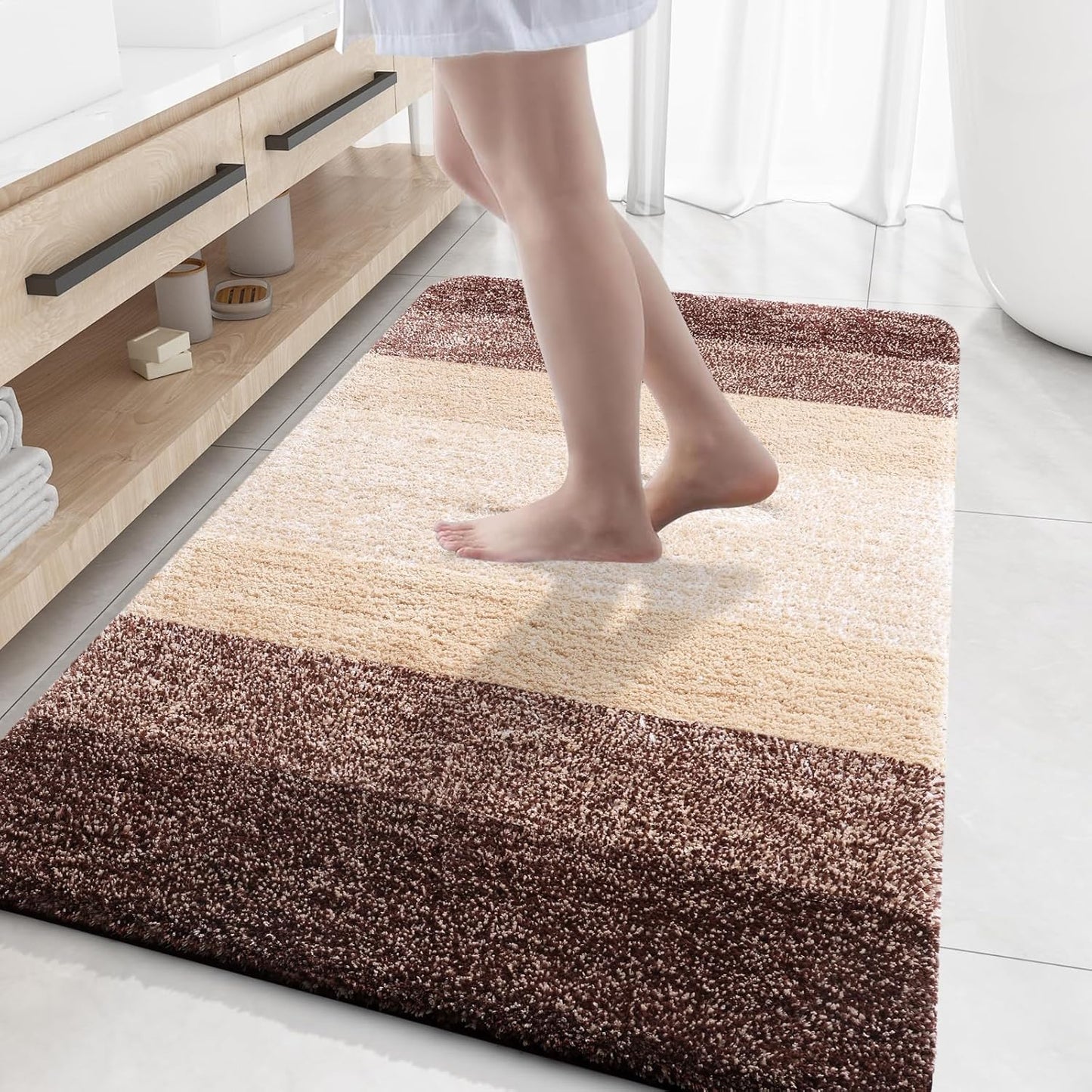 OLANLY Bathroom Rug Mat - Extra Soft Microfiber, Quick Dry & Machine Washable | 59x35, Brown