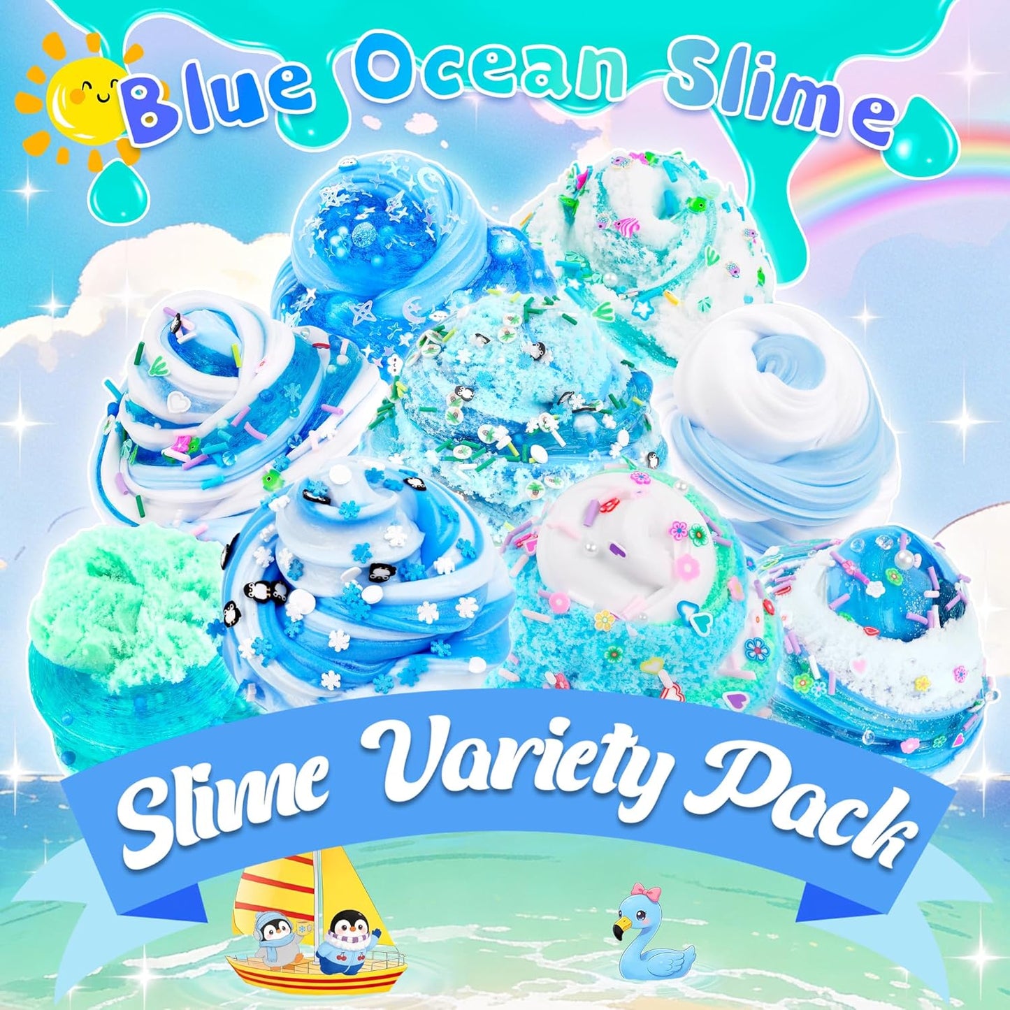 LAWOHO Blue Ocean Slime Kits - 6 Pack Clear Butter Cloud Slime for Kids Ages 8-12 | Perfect Birthday Party Favors