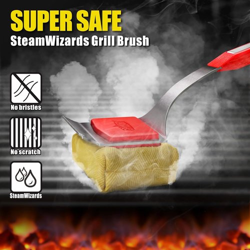 GRILLART Grill Brush - Bristle-Free BBQ Cleaner with Replaceable Head | Safe for Cast Iron & Stainless Steel Grates - Red