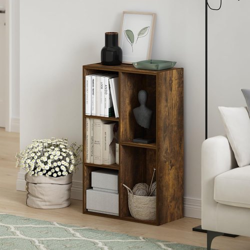 Furinno LUDER 5-Cube Bookshelf - Reversible Design, Easy Assembly, Amber Pine | 9.4 x 19.5 x 31.5 Inches