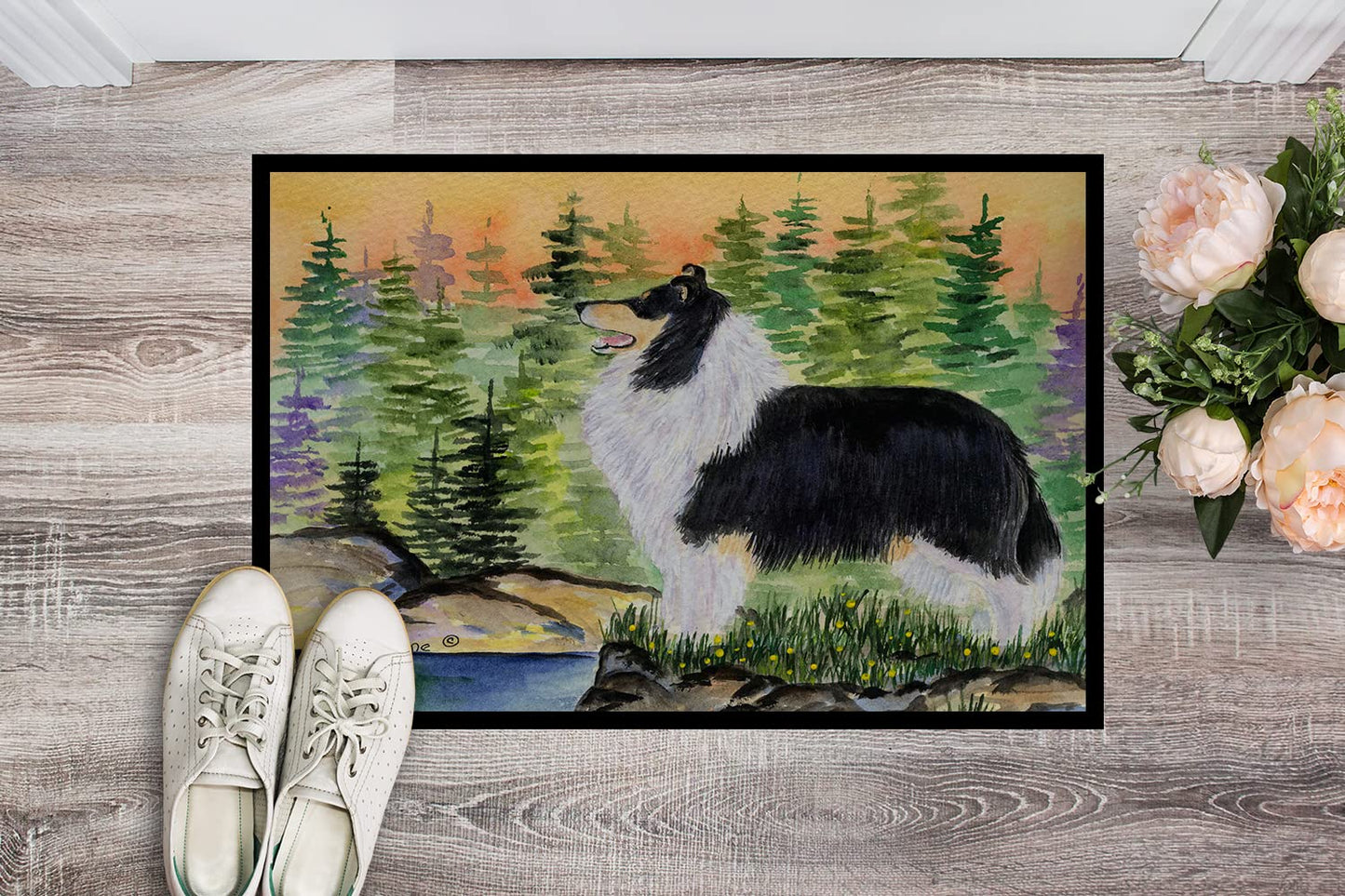 Caroline's Treasures SS8203JMAT Collie Doormat 24x36 Front Door Mat Indoor Outdoor Rugs for Entryway, Non Slip Washable Low Pile, 24H X 36W