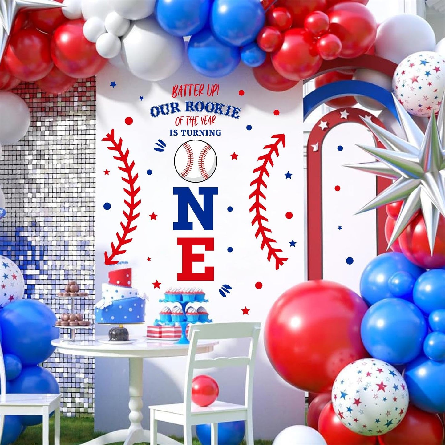 First Birthday Arch Decals for Baby Boy Baseball Theme Party Decorations 1st Birthday Backdrop Decals Rookie of The Year Baby Shower Balloon Arch Decor Photography Background Stickers