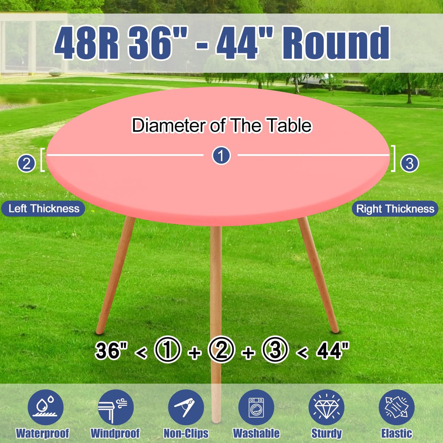 Moosfor Round Spandex Tablecloth, Elastic Fitted Waterproof Tablecloths for 36"-44" Tables, Stretch Washable Picnic Table Cover for Camping, Dining, Indoor and Outdoor,Coral Red