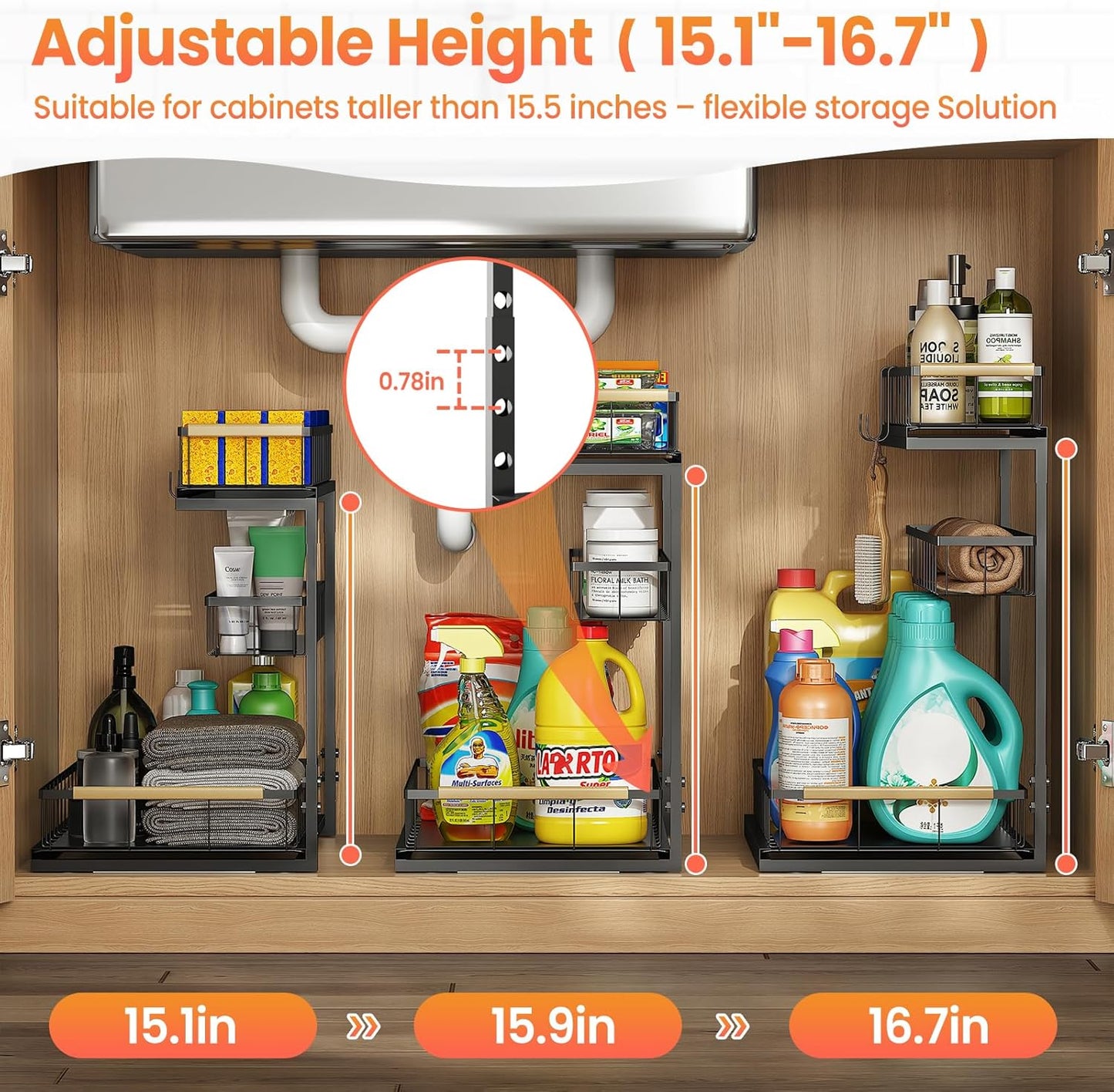 Under Sink Organizer by [Brand Name] - 3-Tier Pull-Out Shelf Storage for Bathroom & Kitchen - 2 Pack