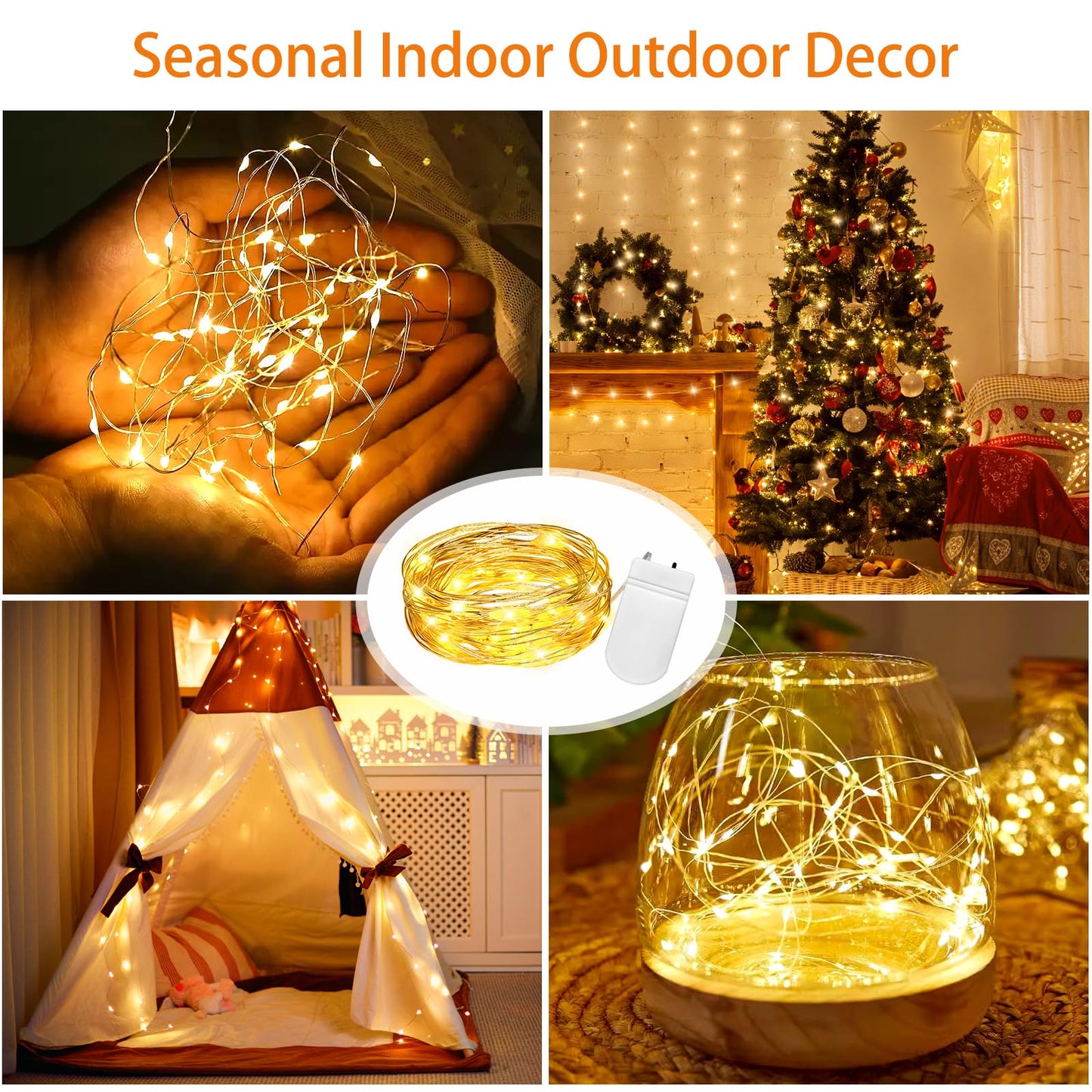 VOOKRY 32 Pcs Fairy Lights Battery Operated String Lights - 10 ft 30 LEDs Waterproof Copper Wire Mini Firefly Starry Moon Lights for DIY Crafts Wedding Party Bedroom Table Centerpieces Christmas