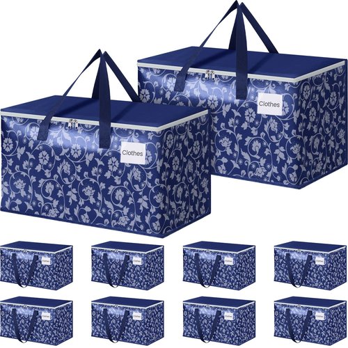 HomeHacks Moving Bags, Extra Large Size Moving Boxes, Heavy Duty Luggage Bags with Smooth Zipper and Sturdy Handles, Large Capacity & Easy Loading Storage Totes for Space Saver 88L, 6-Pack, Blue