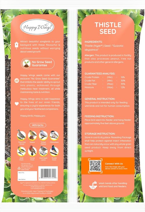 Happy Wings Nyjer/Thistle Seeds - Premium Wild Bird Food, No Grow Formula, 5 Pounds