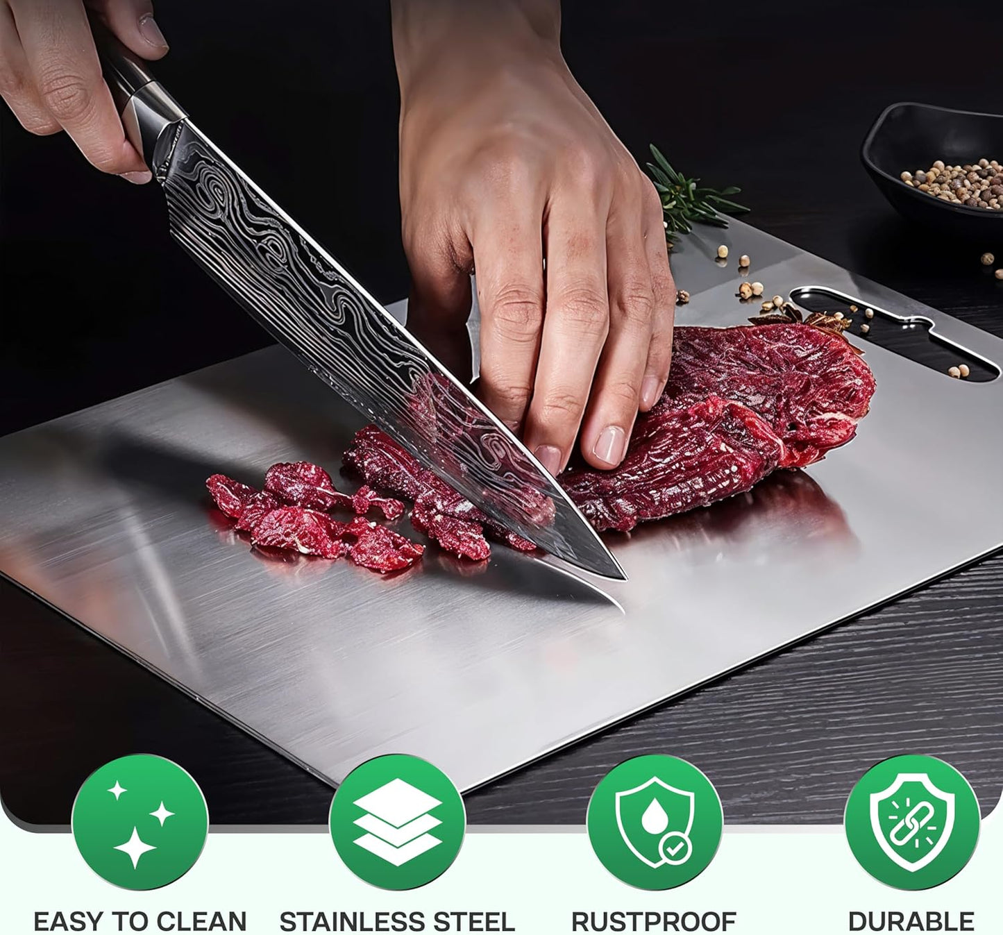 Stainless Steel Cutting Board - 304 Food Grade, Double-Sided Non-Toxic Design, Easy to Clean | 11.4" x 8"