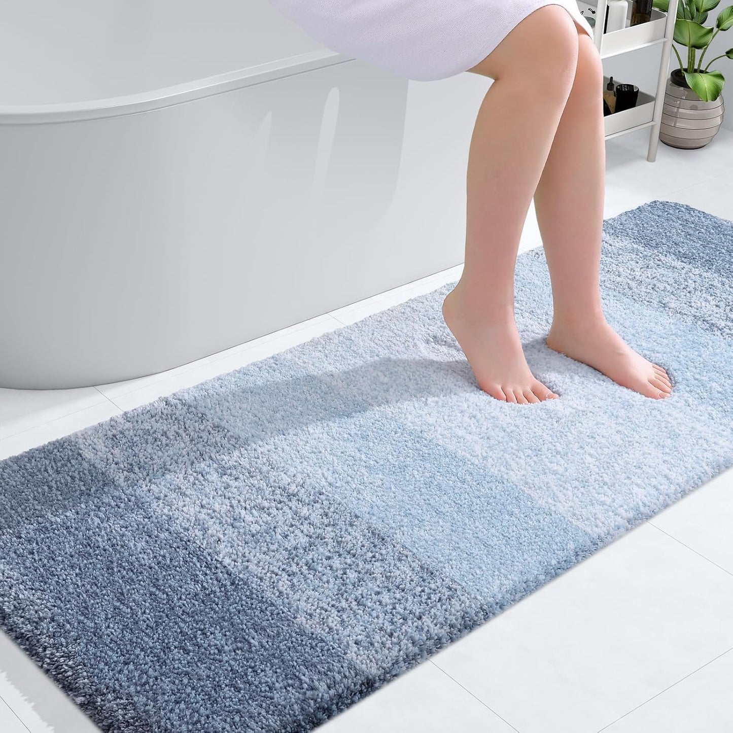 OLANLY Bathroom Runner Rugs - Extra Soft Microfiber Bath Mats | Quick-Dry, Machine Washable, 59x24, Blue