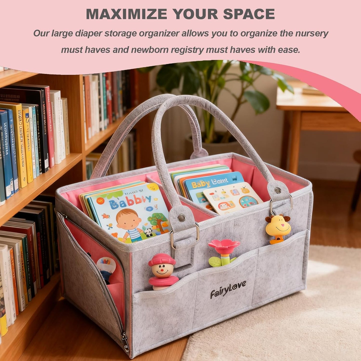Large Baby Diaper Caddy Organizer - Portable Nursery Storage Tote for Changing Table & Car | Perfect Baby Shower Gift