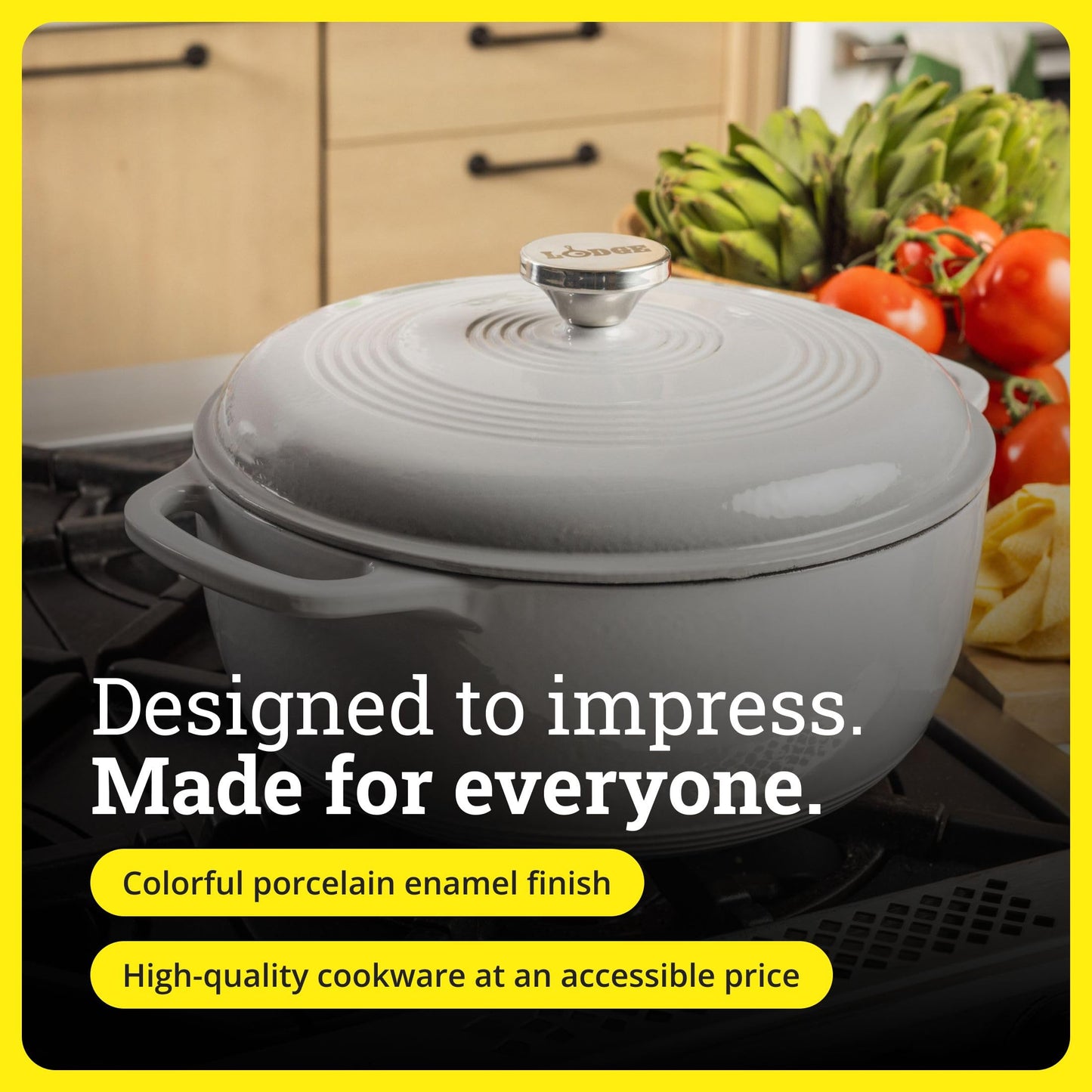Lodge Essential Enamel Cast Iron Dutch Oven - Perfect for Bread Baking, Braising, Marinating & Slow Cooking - Features Moisture-Sealing Lid & Dual Handles - Kitchen Essentials - 6 Quarts - Oyster White