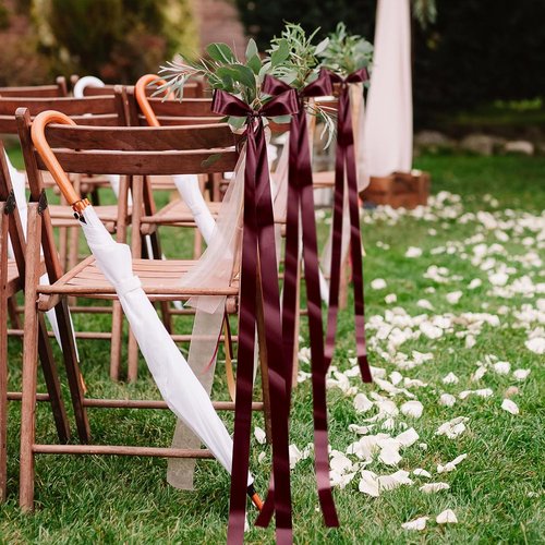 Daifunli Wedding Bows - Elegant Burgundy Satin Chair Decorations | 24 Pcs Aisle Ribbons for Ceremonies