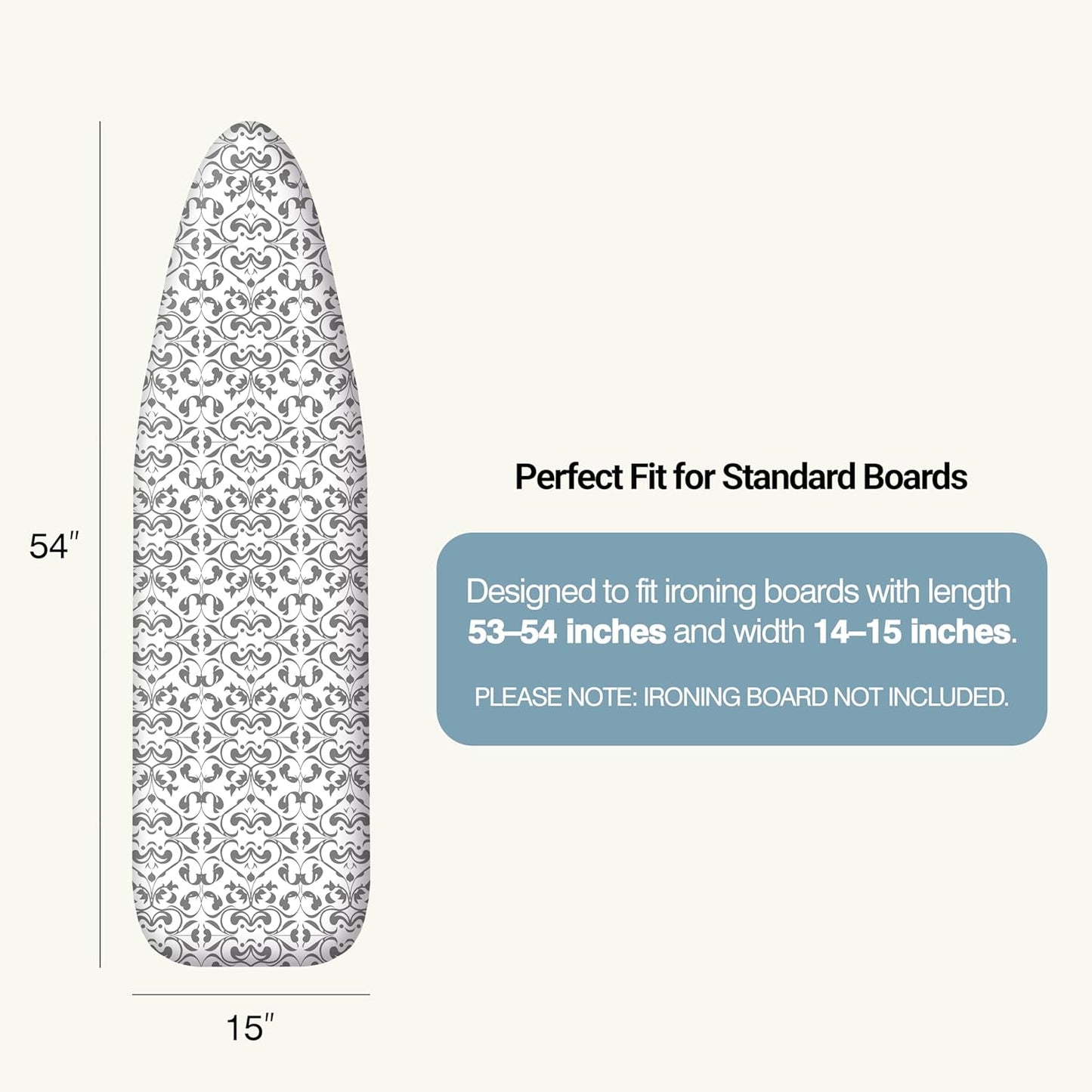 UniSimp Ironing Board Cover - Extra Thick Natural Cotton, Scorch Resistant, 15"x54" Size, Heatproof Ash