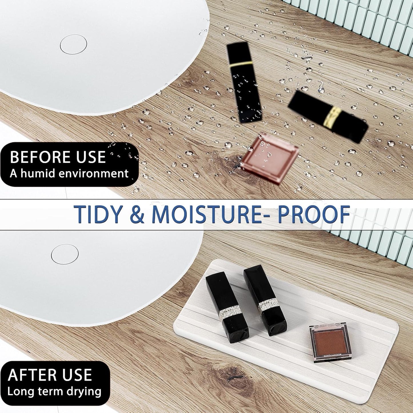 Skiennix Water Absorbing Stone Tray - Quick Drying Diatomite Coasters for Bathroom & Kitchen | 2PCS Set