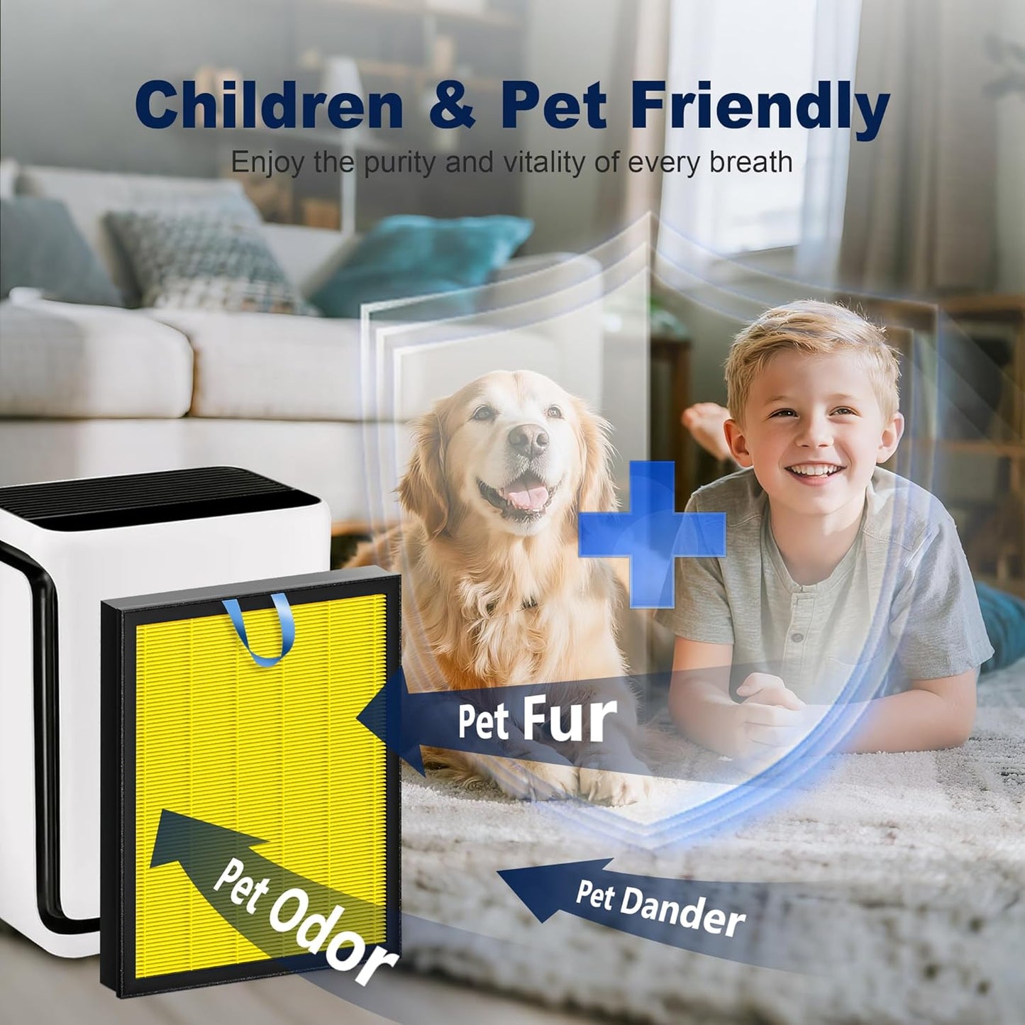 LEVOIT Vital 200S Pet Care Replacement Filter - High Efficiency Activated Carbon, 2 Pack, Yellow