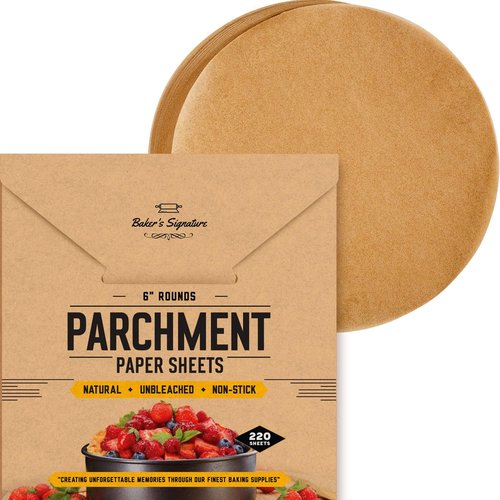 Baker’s Signature Parchment Paper Baking Sheets - 6 Inch Rounds, 220 Pack | Precut, Non-Toxic & Silicone Coated