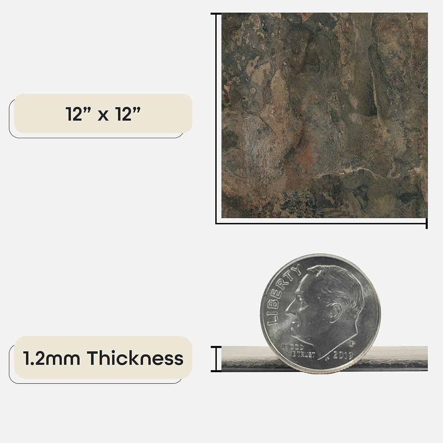 Achim Home Decor Nexus Self-Adhesive Vinyl Floor Tiles - Dark Slate Marble, 12" x 12", 20 Tiles for Easy DIY Flooring