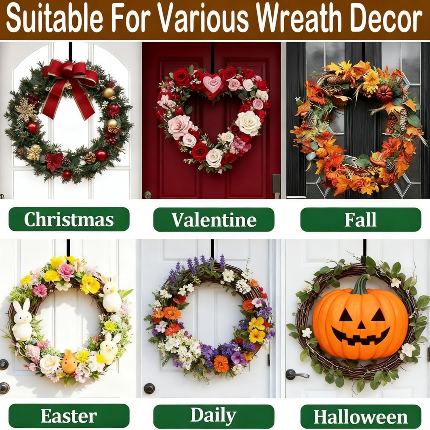 Wreath Hanger for Front Door, Adjustable from 15" to 25" Wreath Door Hanger for Christmas Fall Wreaths Decorations Hook, Black
