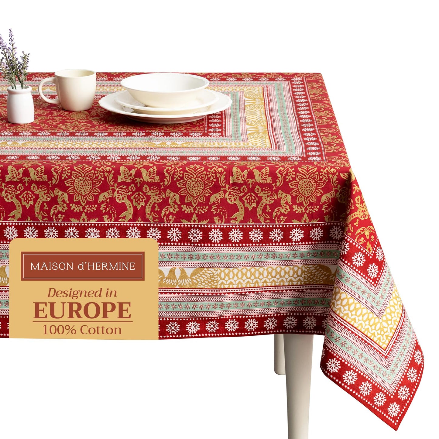Maison d' Hermine Table Cloth Rectangle Table 100% Cotton 70 x 120 Inches Fall Tablecloth Reusable Everyday Use for Thanksgiving Christmas Decorations Dining Farmhouse Party (Sofia)