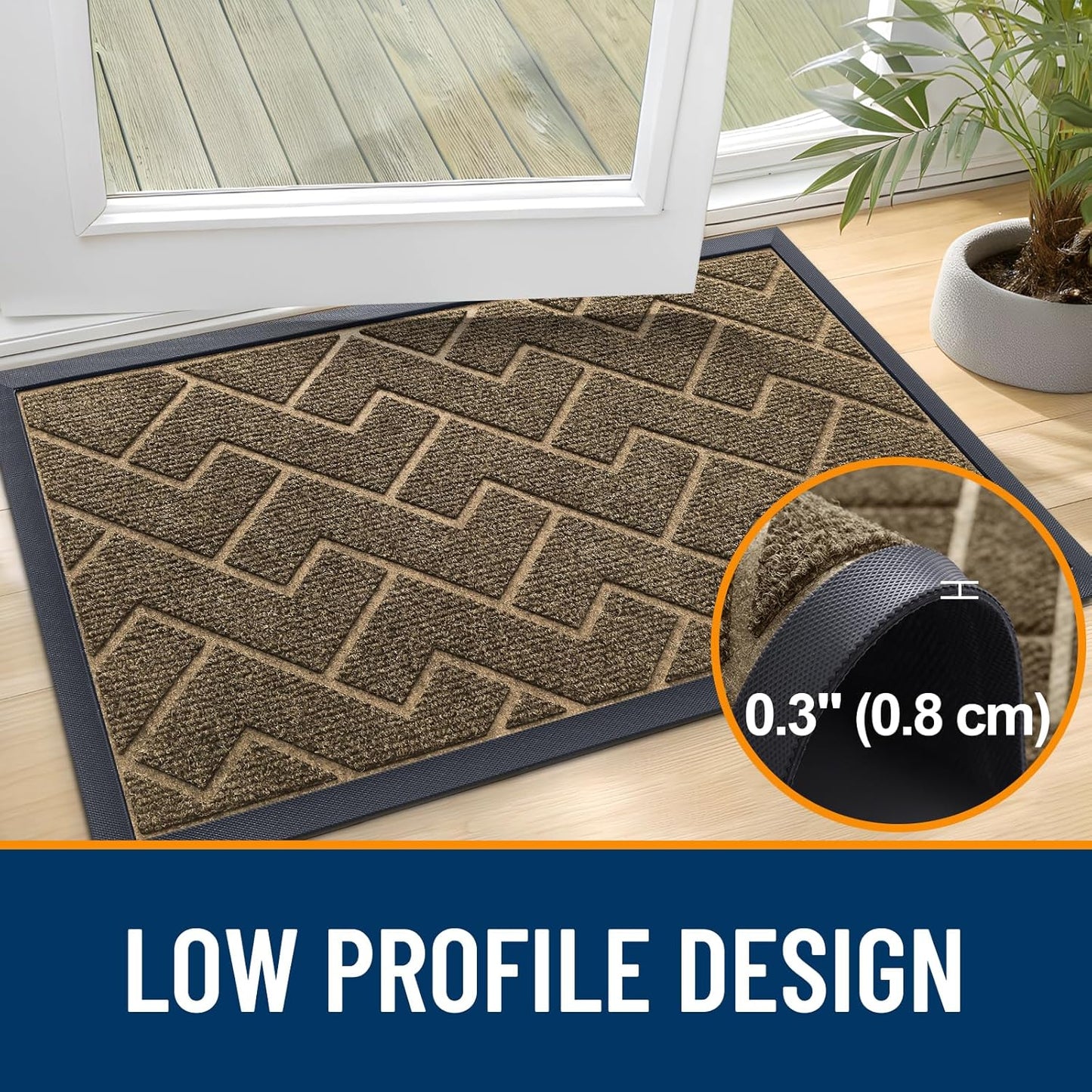 OLANLY Waterproof Front Door Mat - All-Season Indoor/Outdoor Doormat, Low Profile, Easy Clean | Herringbone Brick (Brown, 36x24)