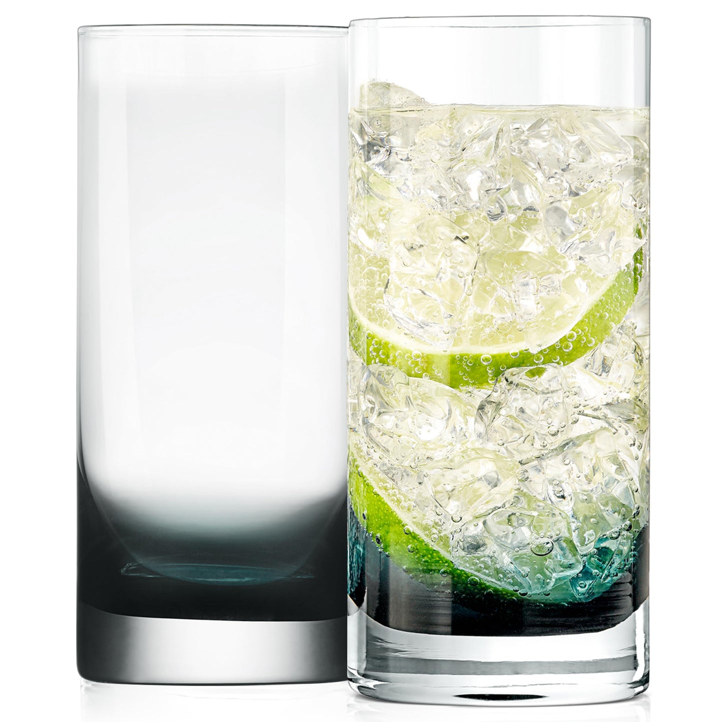 NutriChef 12.5oz Highball Drinking Glasses - Set of 2 Heavy Base Tall Tumbler Clear Glassware for Water, Wine, Beer, Liquor, Gin, Cocktail, Whiskey, Juice, Iced Coffee, Mixed Drinks, Dishwasher Safe
