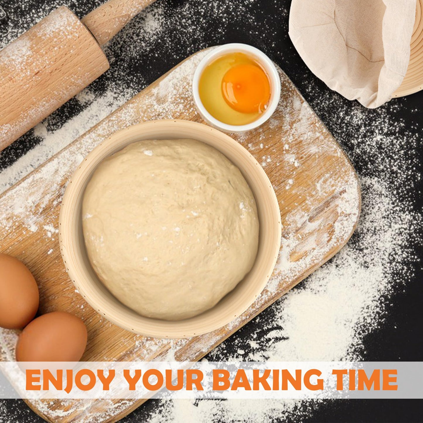 E-far Bread Proofing Basket Set of 2, 9 Inch Round Dough Bowls for Rising, Sourdough Bread Baking Supplies with Liners for Home and Professional Baking