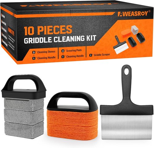 AWEASROY Griddle Cleaning Kit - Essential Flat Top Grill Tools with Stone, Scraper & Brush