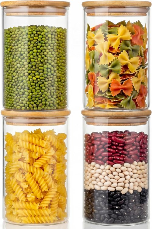 32oz Glass Jars - 4 Pack with Bamboo Lids | Airtight Food Storage Containers for Kitchen Organization