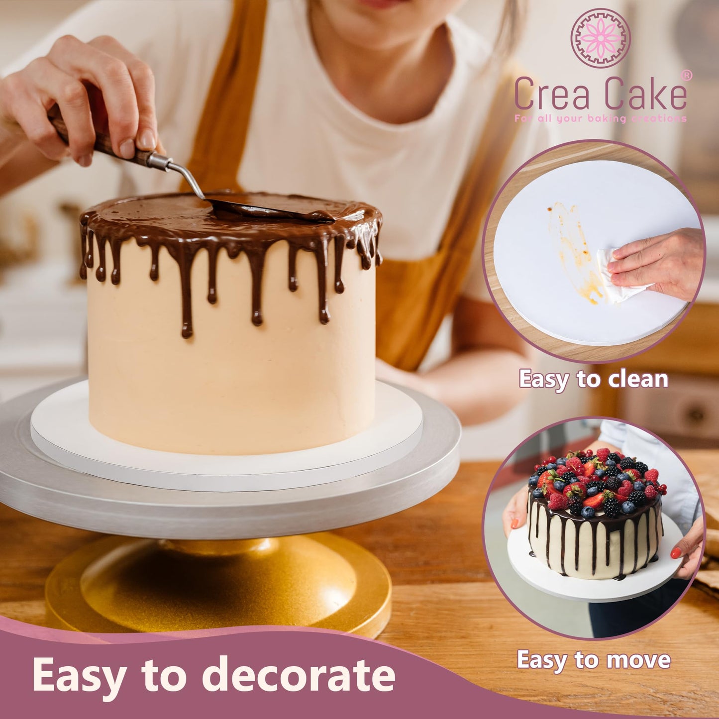 Crea Cake - 12 Pack Cake Drums 10 Inch Round & Free Large Cake Scraper - Premium Boards ½ Inch Thick, Food-Grade & Greaseproof Base para Pastel, Sturdy Cardboard for Professional Wedding Display, Glossy White