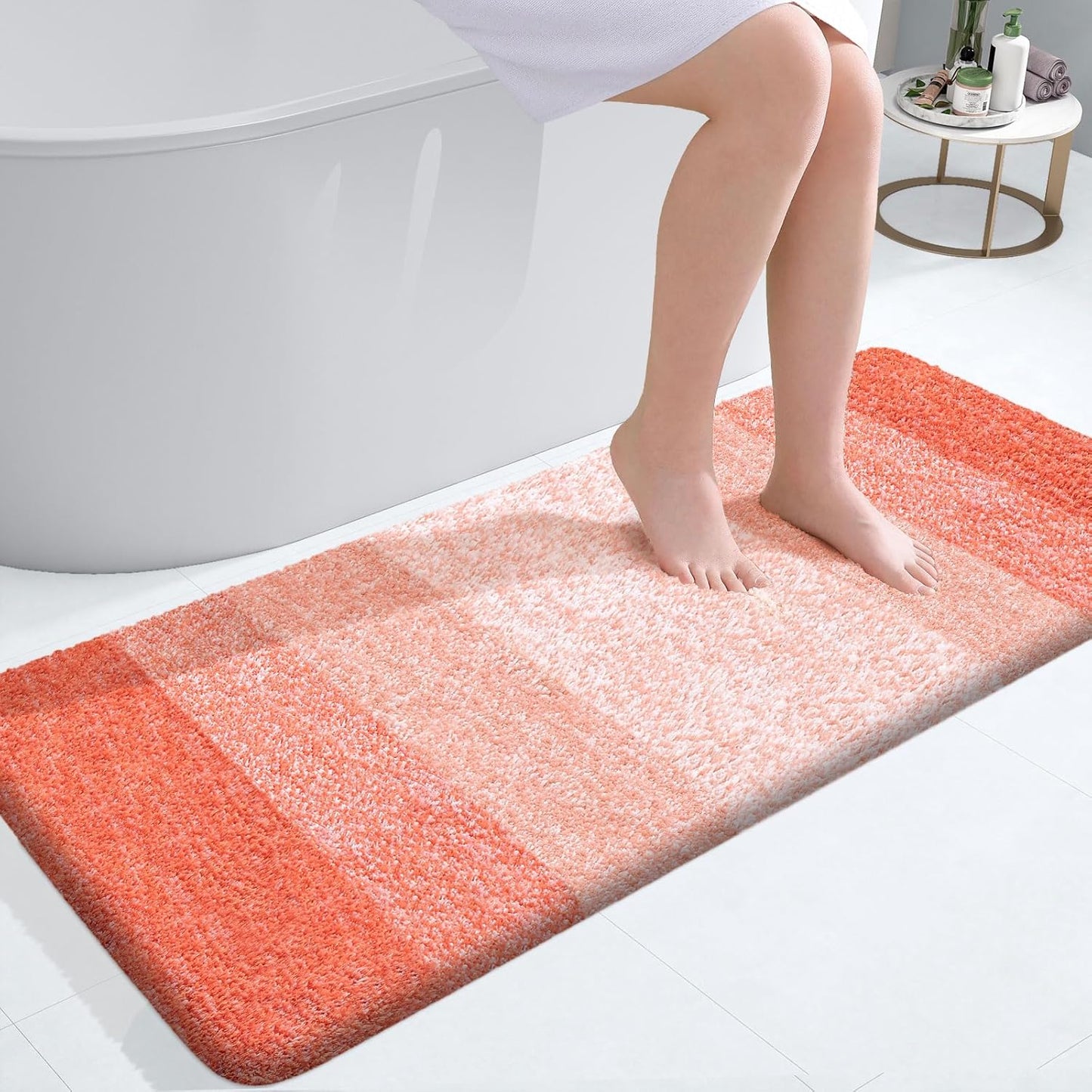 OLANLY Bathroom Runner Rug - Extra Soft Microfiber Mat with Rubber Backing | 47x20, Quick Dry, Coral