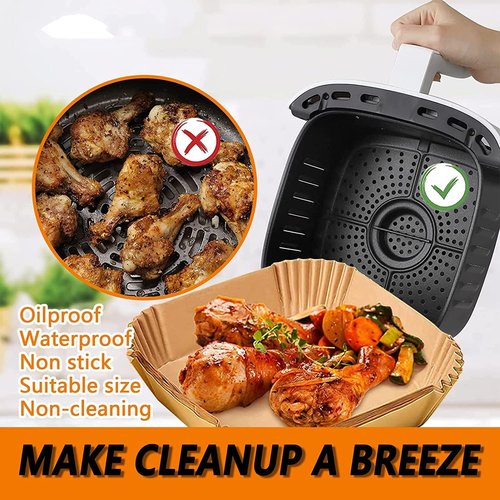 Air Fryer Liners - Non-Stick Disposable 10 Inch Square Parchment Paper | Oil Resistant & Waterproof