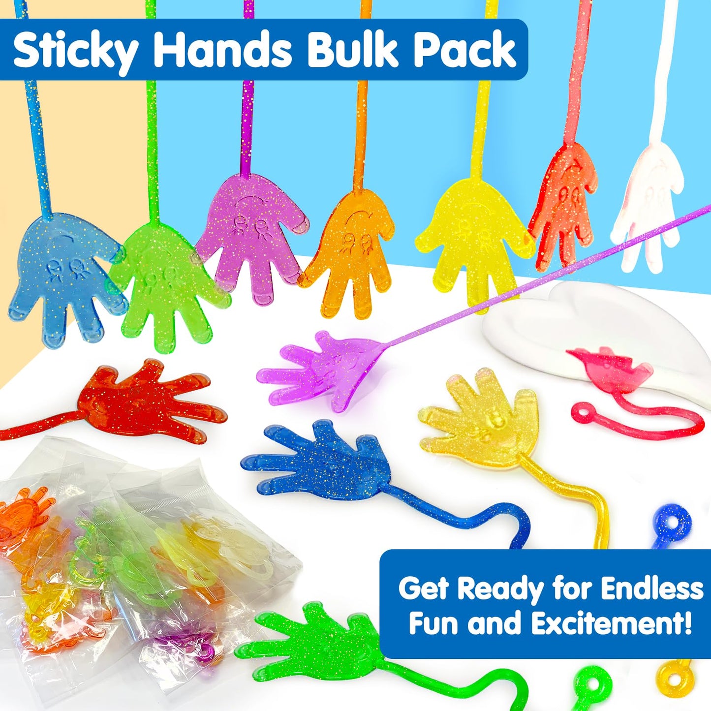 Armaytoy 20Pack Glow in Dark Glitter Sticky Hands Party Favors for Kids Pinata Goodie Bag Stuffers Classroom Prizes Birthday Stretchy Treat Trinkets Treasure Box Bulk Toys