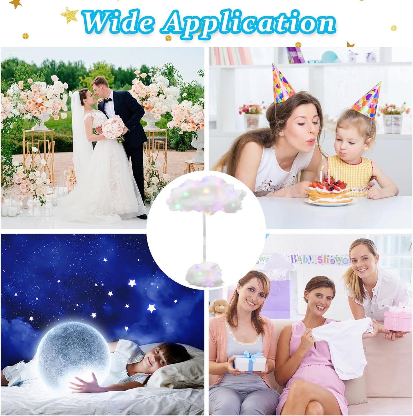 Skiennix 4 Set Artificial LED Cloud Lights - Fluffy Cotton Clouds Decor for Baby Showers & Parties