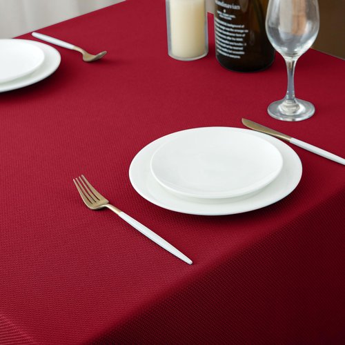Biscaynebay Textured Fabric Christmas Tablecloths 60x108 Inches Rectangular, Red Water Resistant Spill Proof Tablecloths for Dining, Kitchen, Wedding and Parties, Machine Washable
