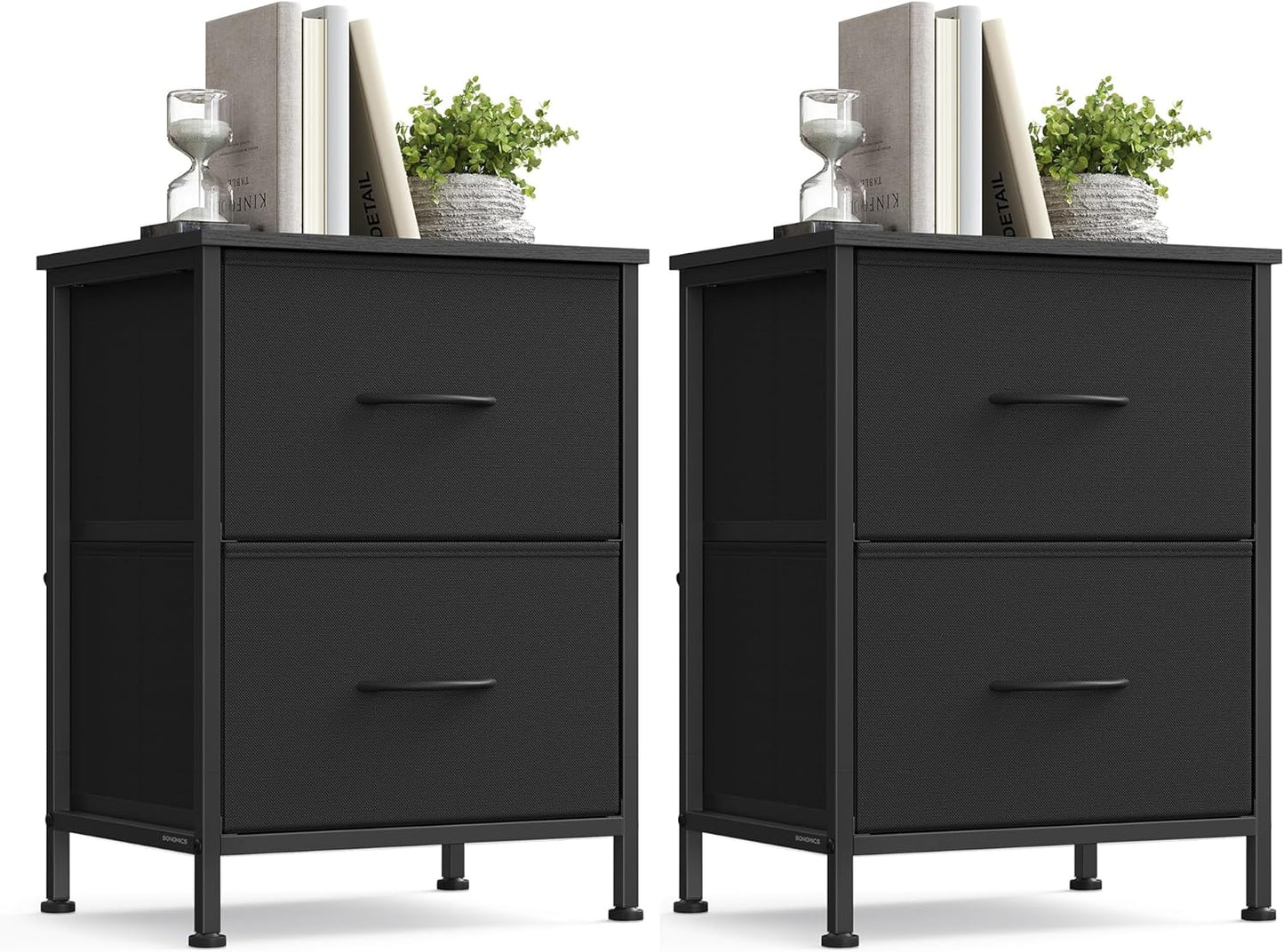 SONGMICS BELLAH Collection - Modern Dressers & Nightstands Set of 2 | 2-Drawer Storage Organizers in Ink Black & Ebony Black