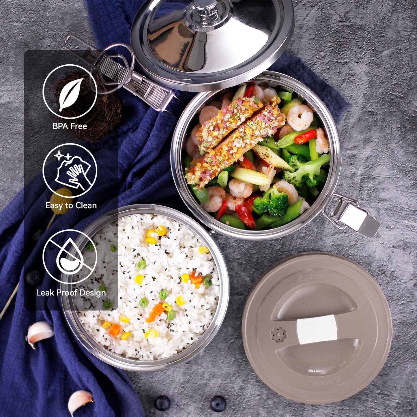 GOLDEN KEY 120 oz Stainless Steel Stackable Lunch Box for Adult, Huge Capacity Bento Box with Stackable 4 Tier Food Container, and Lunch Bag (120 Ounces 4-Layers Bento) - Super Large