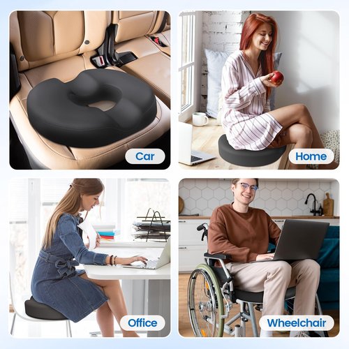 Donut Pillow Seat Cushion - Cooling Gel Donut Chair Cushions, Memory Foam Seat Cushion for Office & Home, Car Seat Cushion and Butt Pillow, Hemorrhoids Pillow and Tailbone Pain Relief, Grey