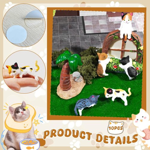 Exasinine Mini Cat Car Accessories - Cute Dashboard Decor & Rear View Mirror Gift | 10 Pcs Set