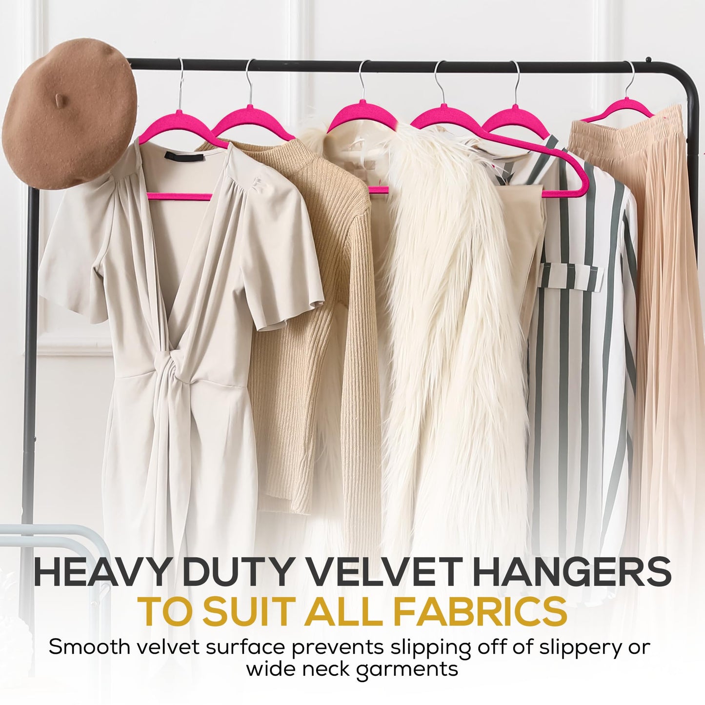 Techzoo Premium Velvet Hangers 50 Pack Ultra Thin Non Slip Adult Felt Space Saving Suit Hanger for Closet Heavy Duty Coat Pants Jackets Dress Hangers 360° Swivel Hook Hold Upto 10 lbs Dark Pink